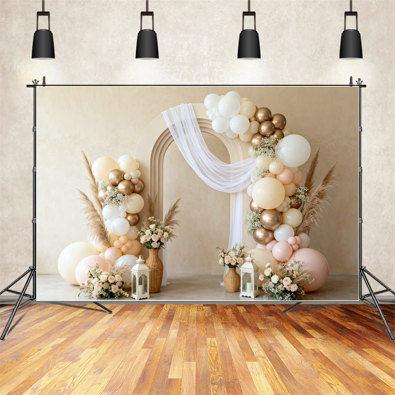 Mother's Day Balloon Backdrop Elegant Neutral Arch Boho Pampas Simple Mother's Day Backdrop UK LXX63-59