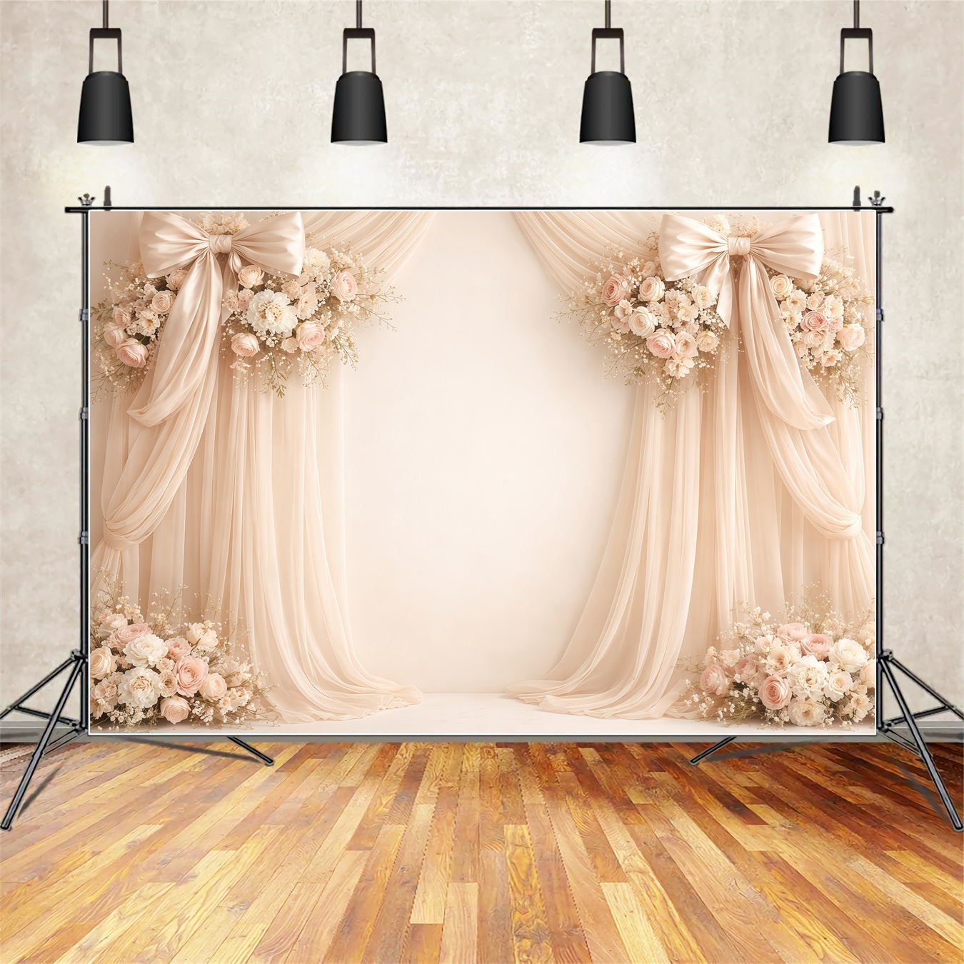 Mother's Day Portrait Backdrop Elegant Cream Draped Bow Floral Mother's Day Backdrop UK LXX63-7