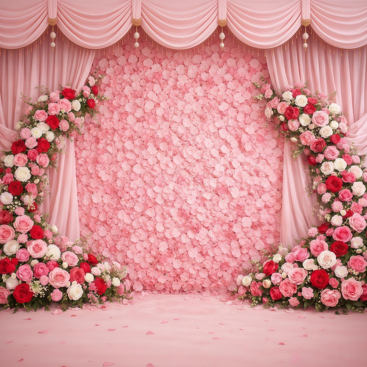 Mother's Day Portrait Backdrop Luxury Pink Floral Wall Rose Mother's Day Backdrop UK LXX63-8