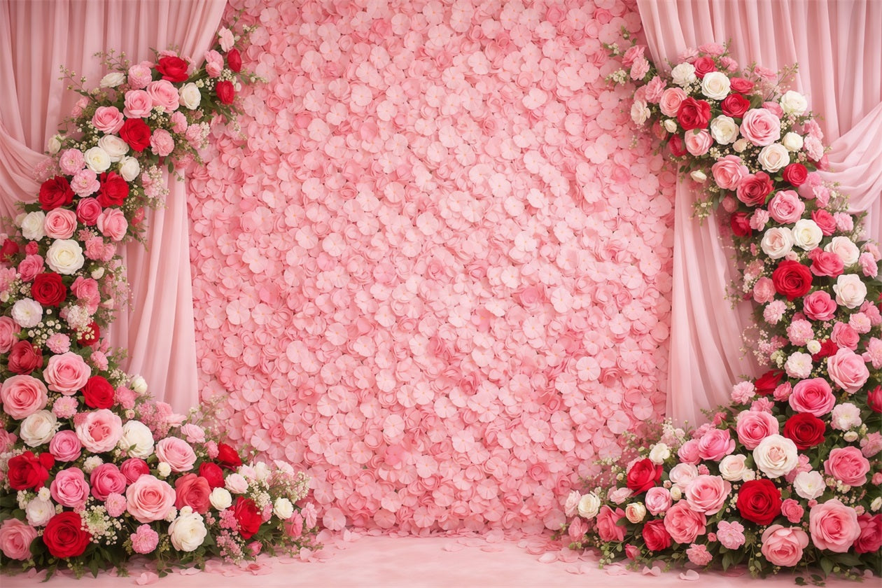 Mother's Day Portrait Backdrop Luxury Pink Floral Wall Rose Mother's Day Backdrop UK LXX63-8