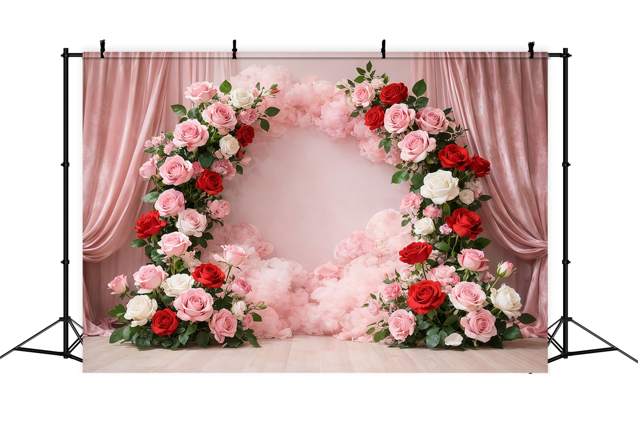 Mother's Day Portrait Backdrop Romantic Pink Red Rose Floral Arch Mother's Day Backdrop UK LXX63-9