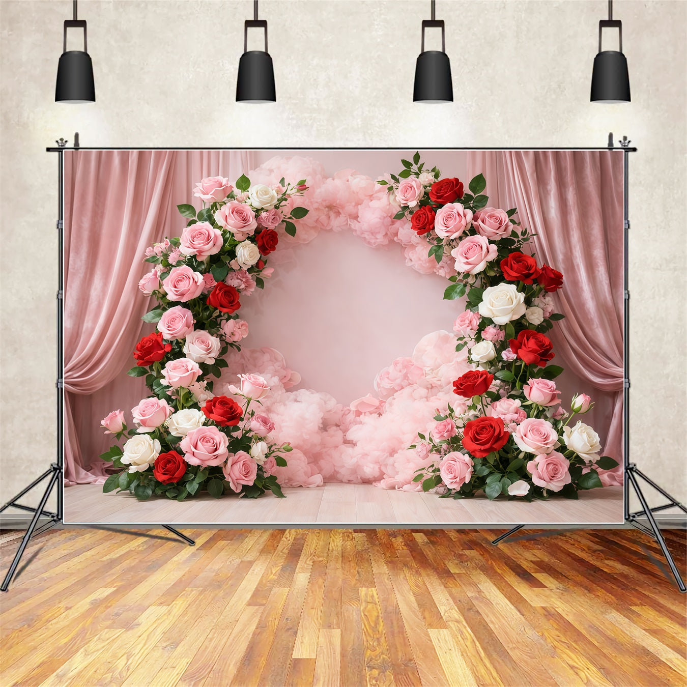 Mother's Day Portrait Backdrop Romantic Pink Red Rose Floral Arch Mother's Day Backdrop UK LXX63-9