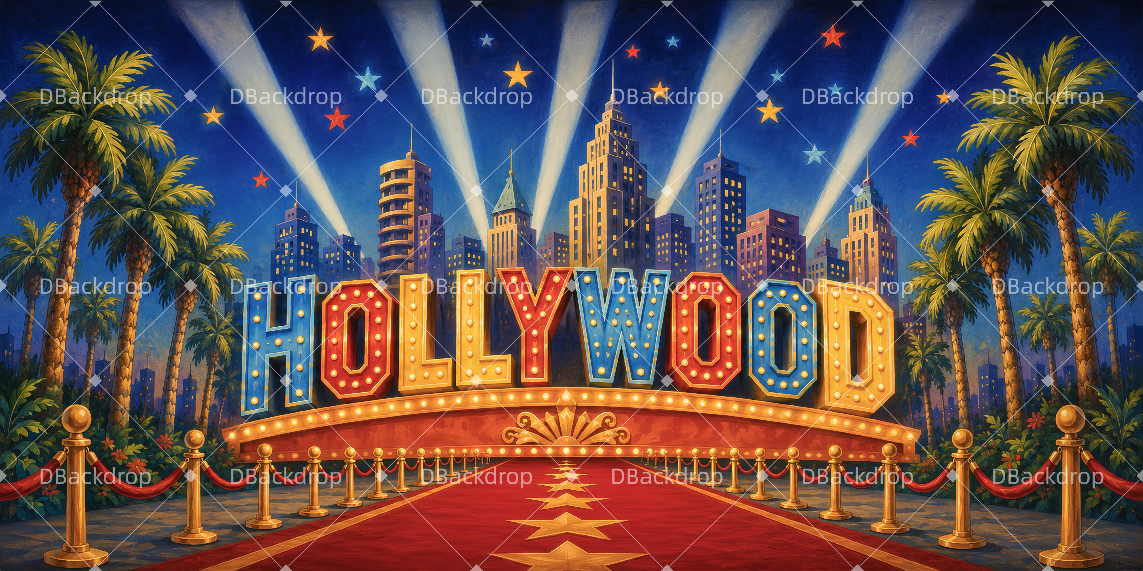 Movie Theater Backdrop Retro Star Boulevard Stage Backdrops UK LXX65-T103
