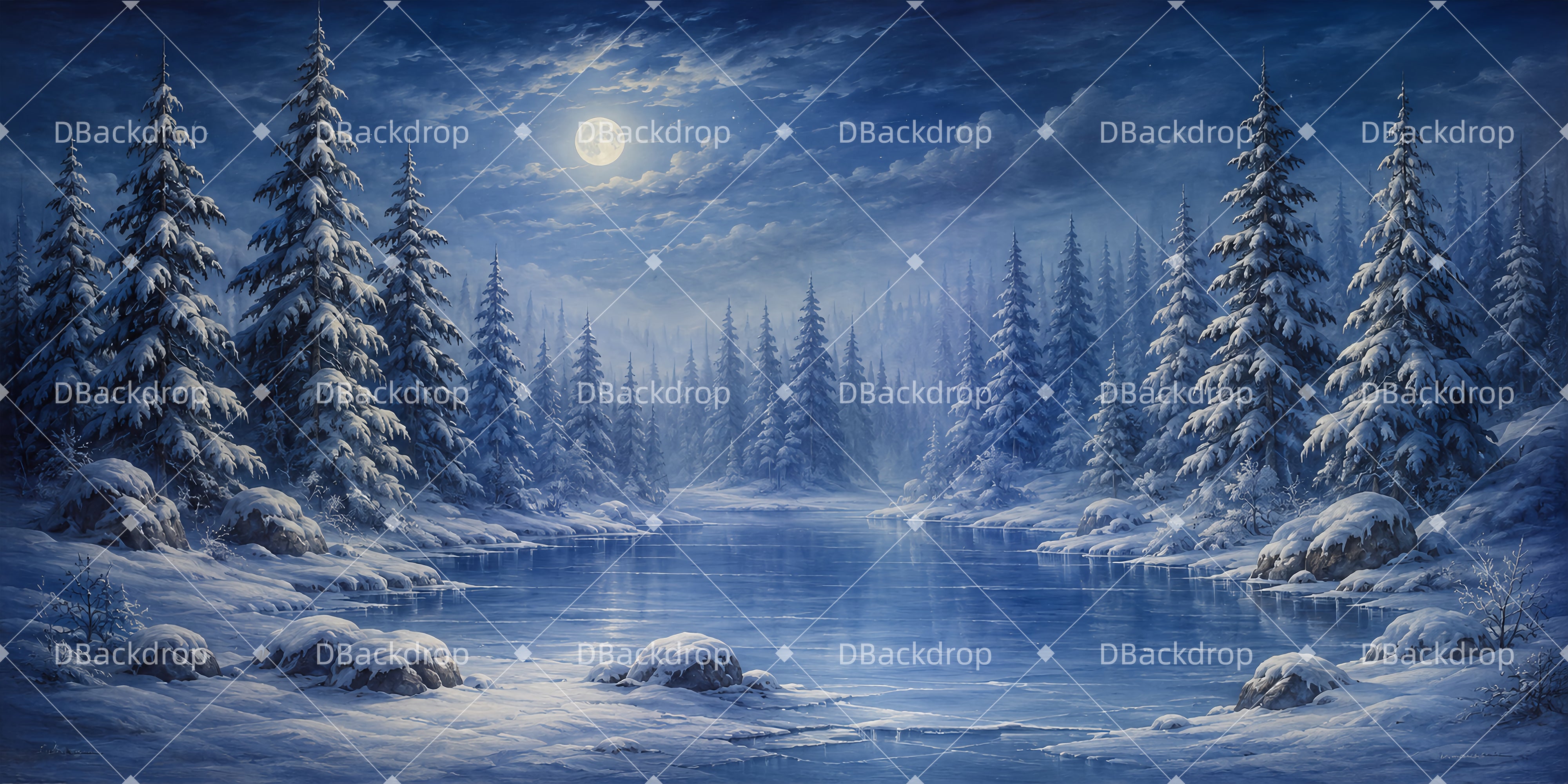 Scenic Backdrops Frozen Pine Lake Scenery Backdrops For Theater UK LXX65-T25