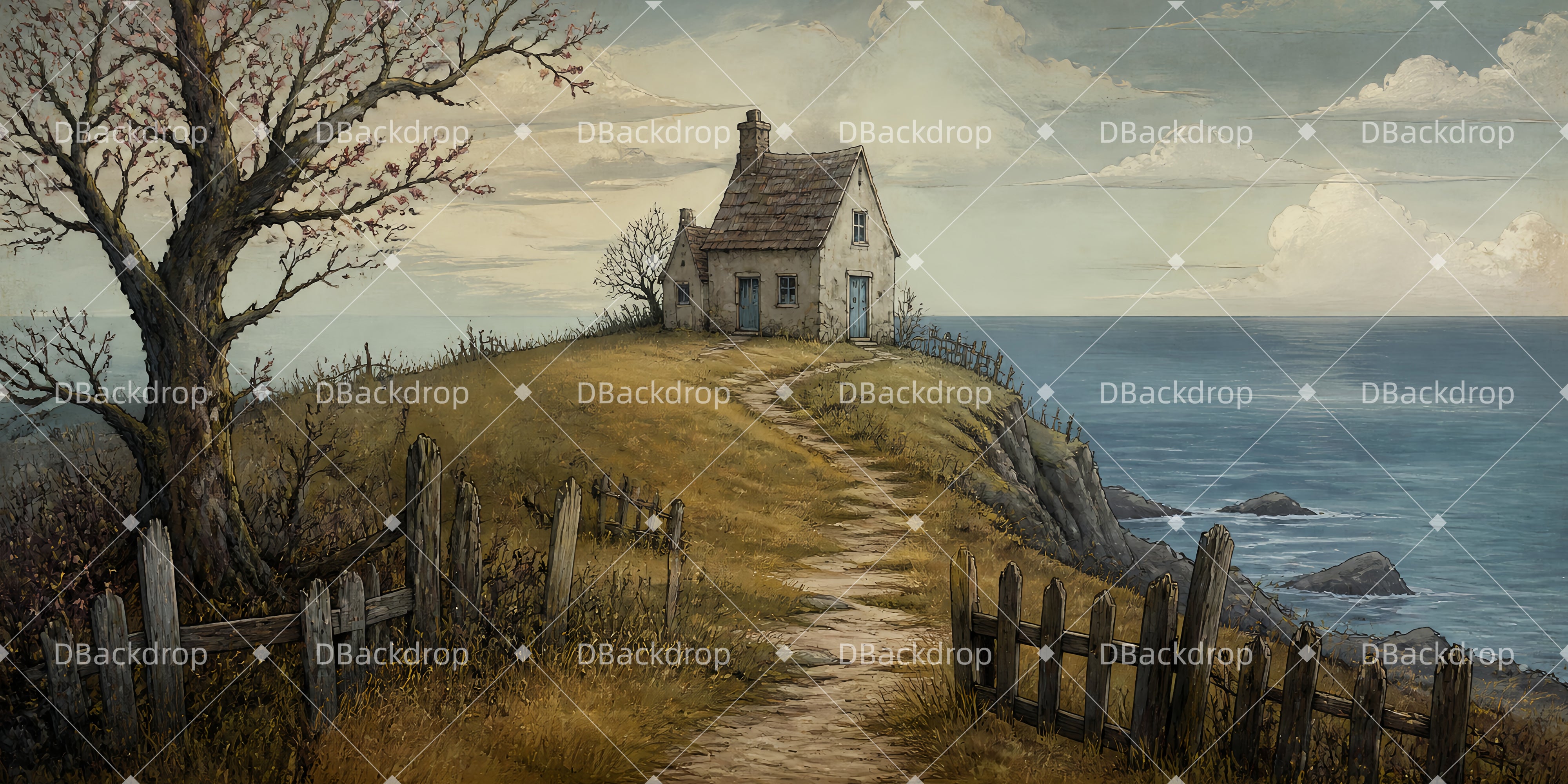 Theater Backdrops Seaside Hill Cottage Stage Backdrop Ideas UK LXX65-T41