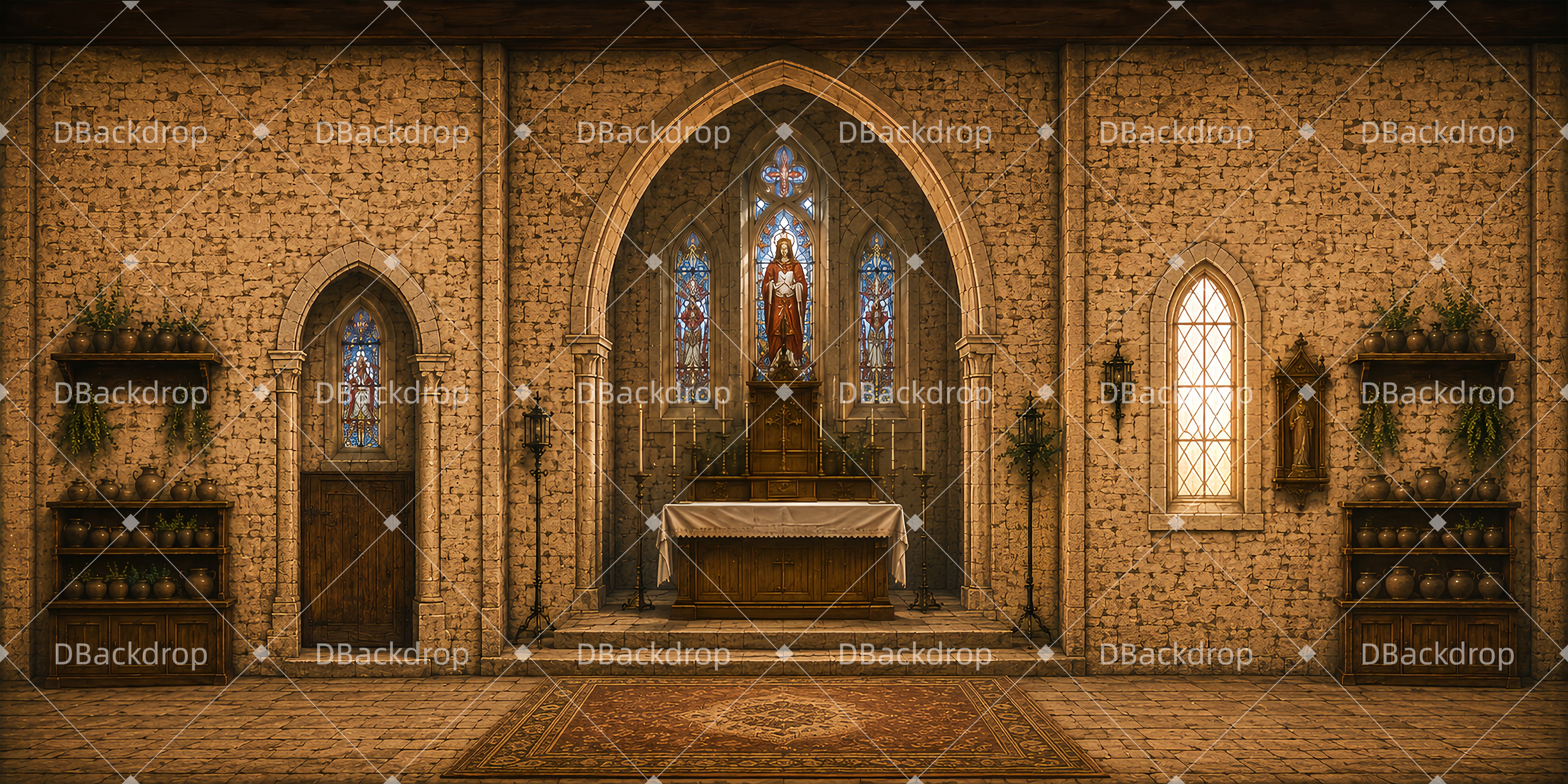 Theater Backdrops Rustic Abbey Sanctuary Church Stage Backdrops UK LXX65-T75