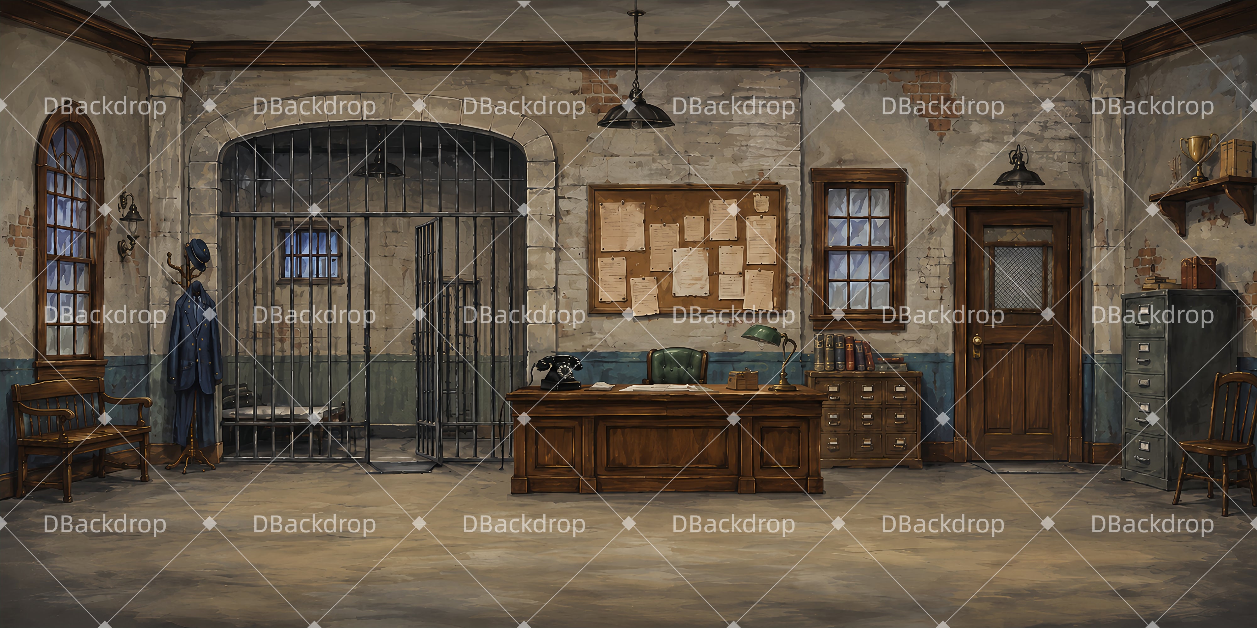 Performance Backdrop Police Office UK Backdrop For Theater LXX66-T121