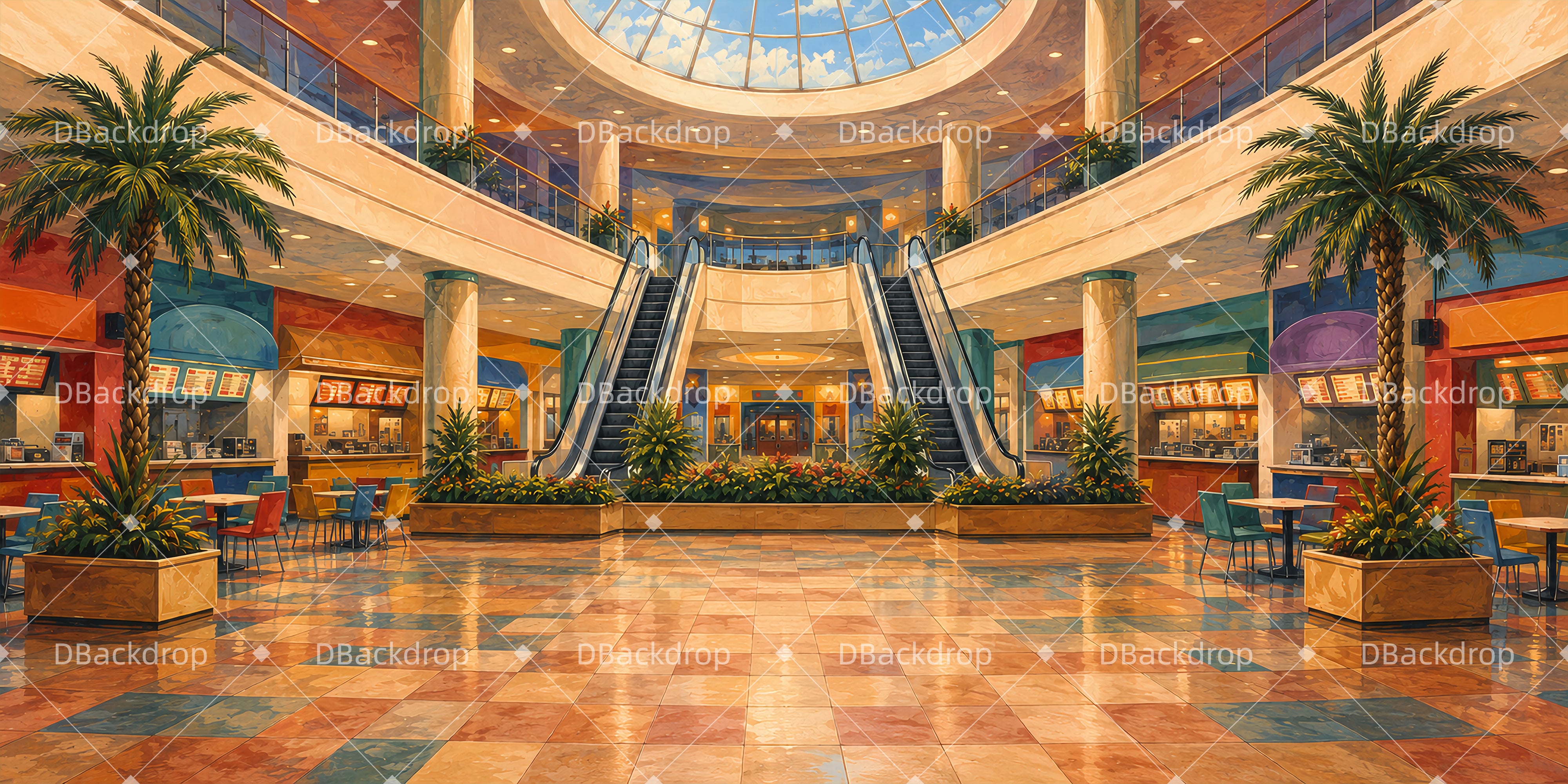 Cheap Theater Backdrops Mall Food Courtc Large Stage Backdrops UK LXX66-T39