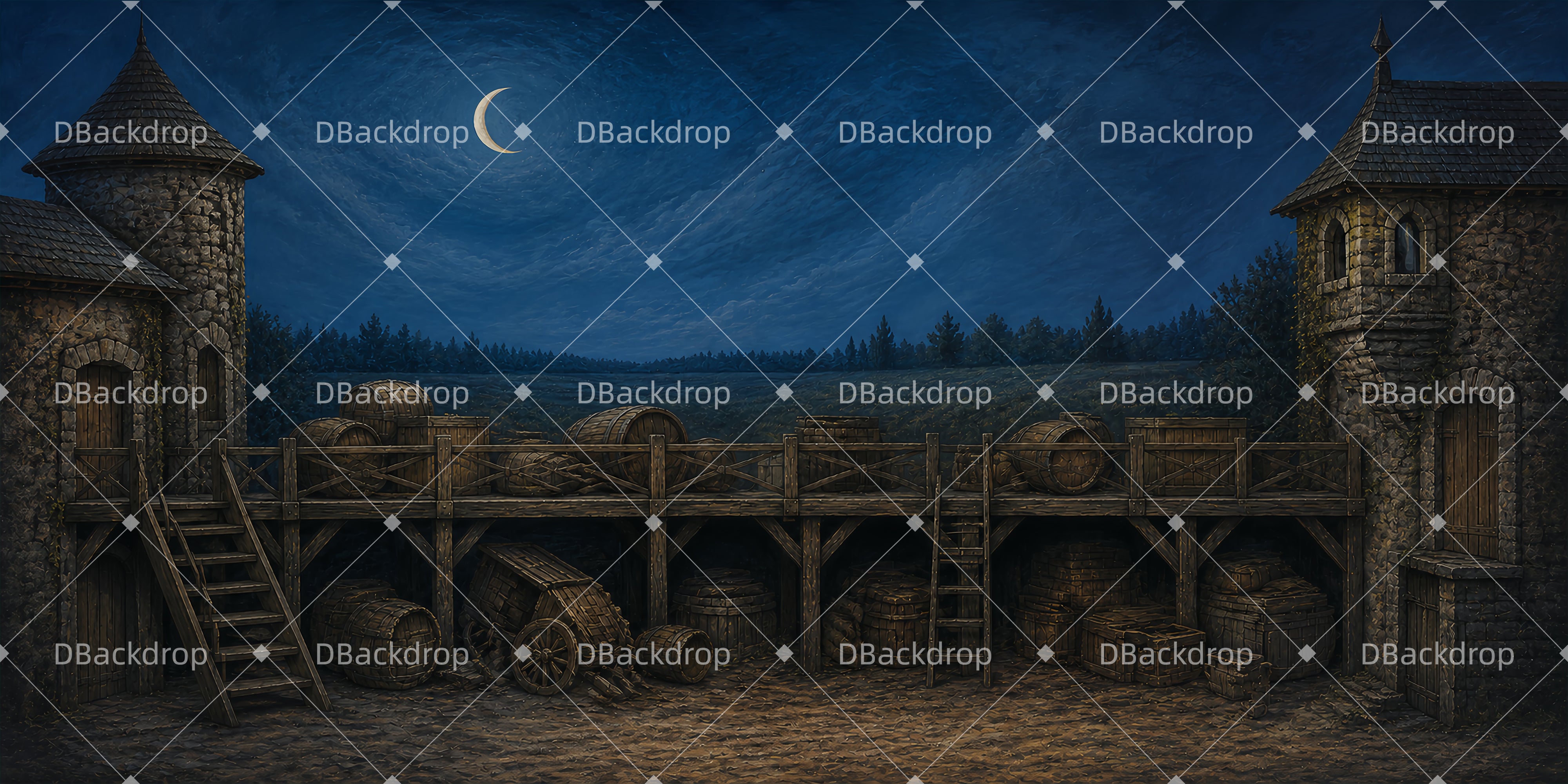 Theater Backdrops For Sale Moonlit Colonial Dock Stage Backdrop UK LXX66-T50