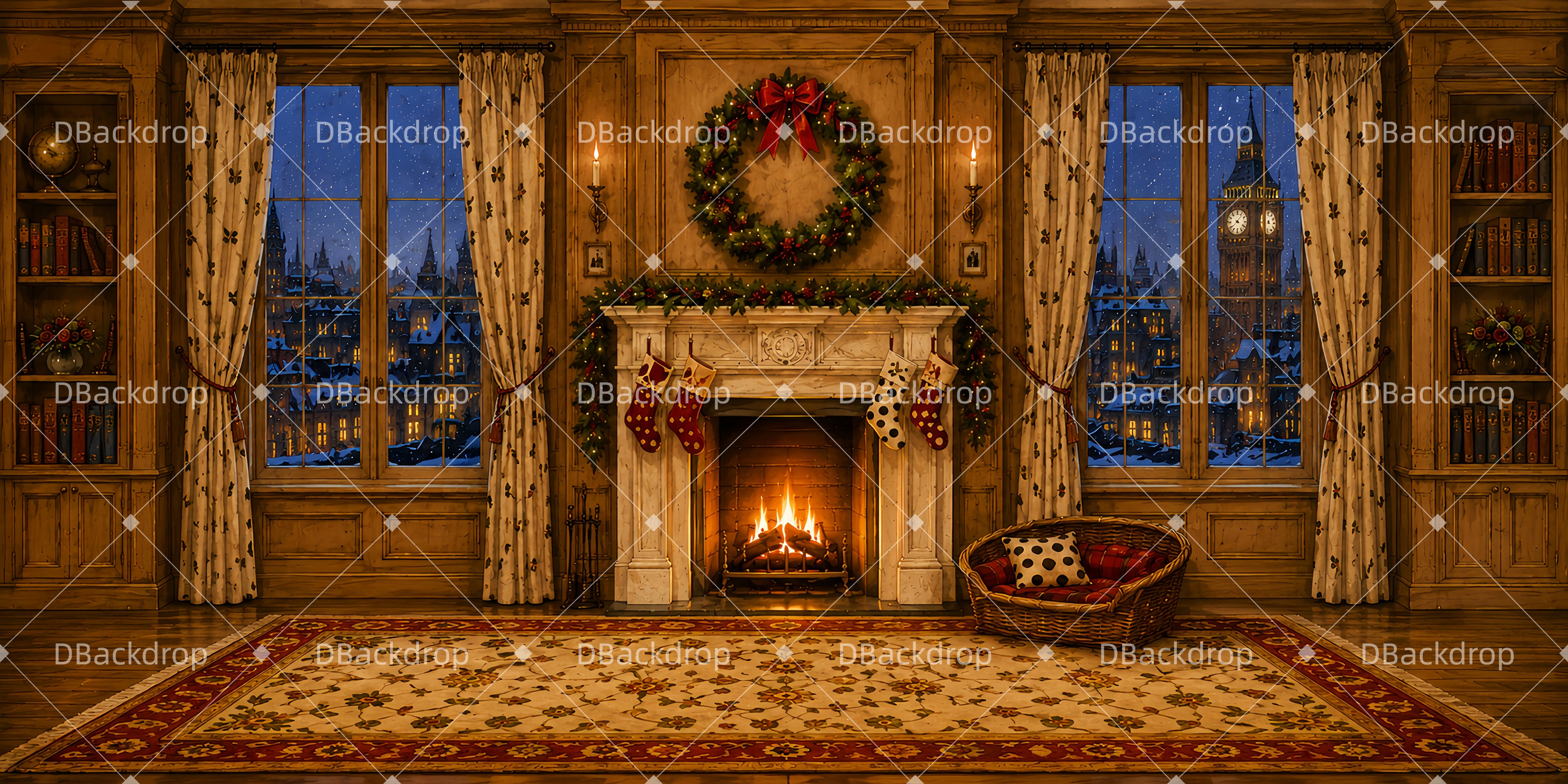 Movie Theater Backdrop Cozy London Flat UK Christmas Stage Backdrops LXX66-T54