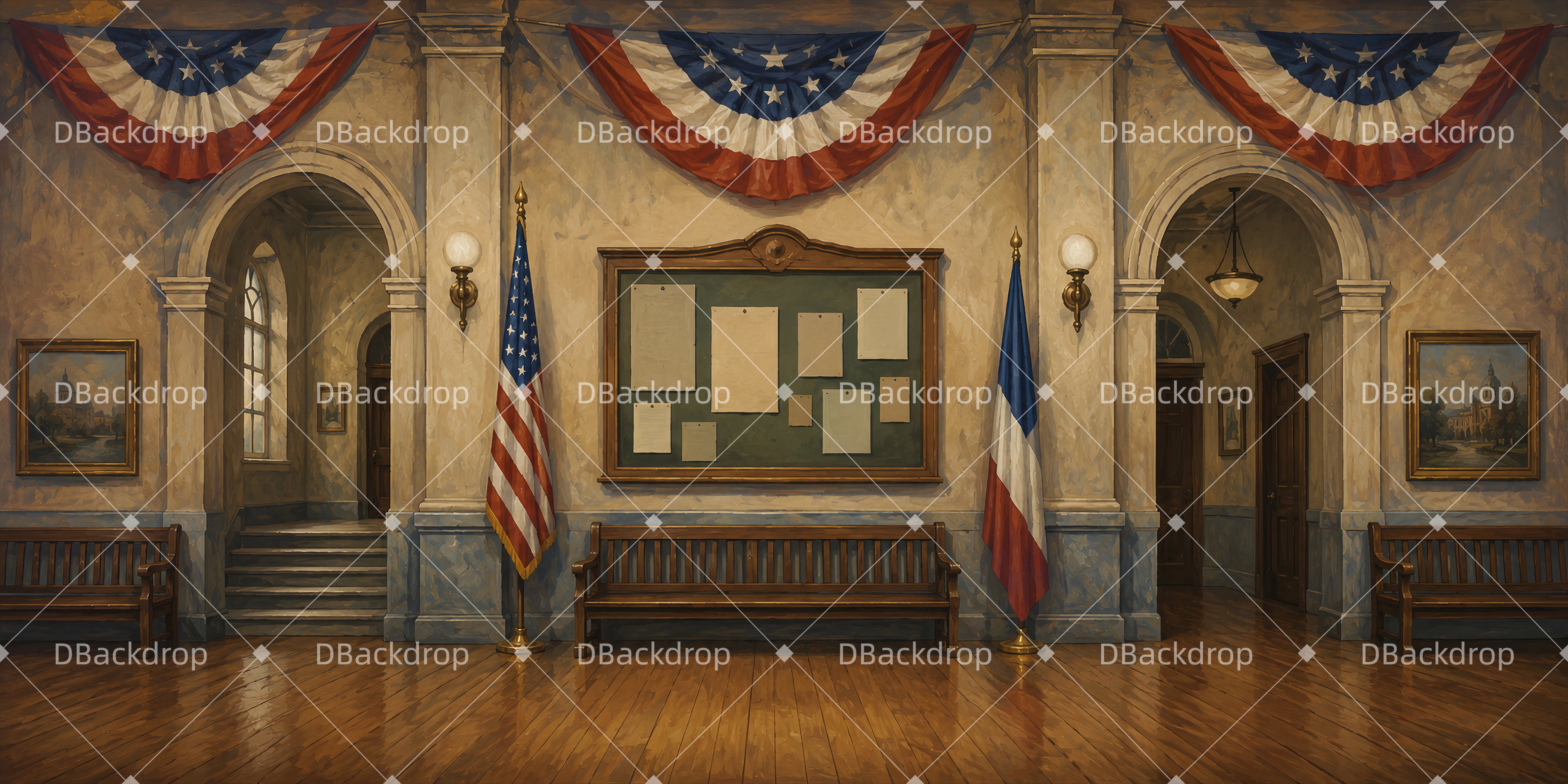 Movie Theater Backdrop Vintage Town Hall Stage Backdrop UK Ideas LXX66-T86