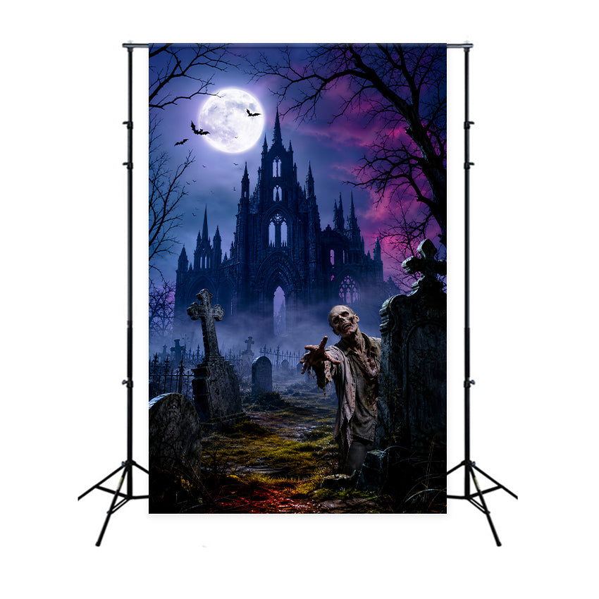 Halloween Party Picture Backdrop Moonlit Castle Zombie Graveyard Halloween UK LXX67-1