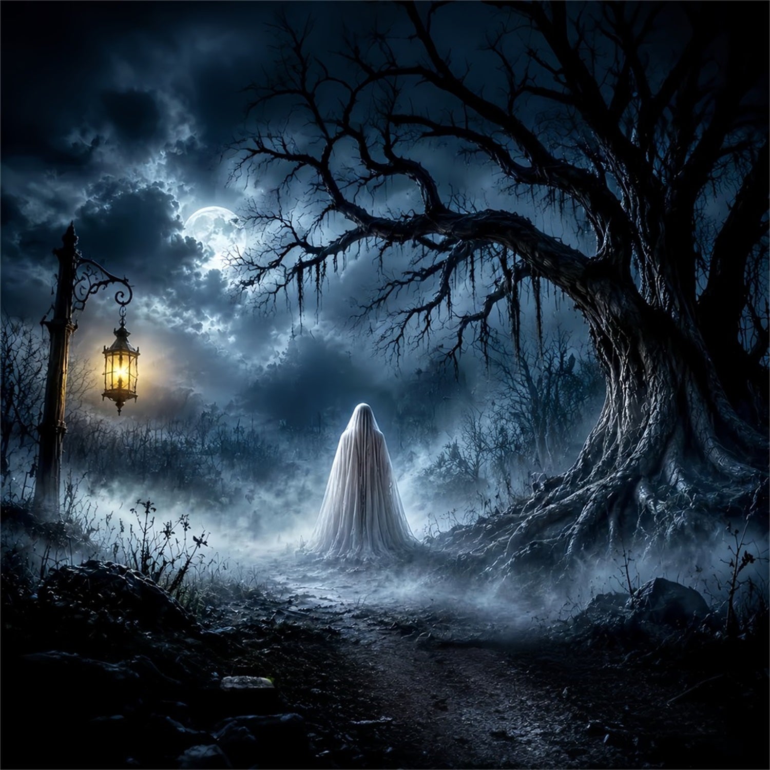 Halloween Backdrop Photo Haunted Forest Ghost Lantern Halloween Party Backdrop UK LXX67-10