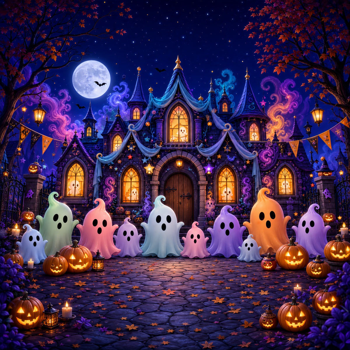 Halloween Scene Backdrop Pastel Ghost Castle Party Backdrop For Halloween UK LXX67-103