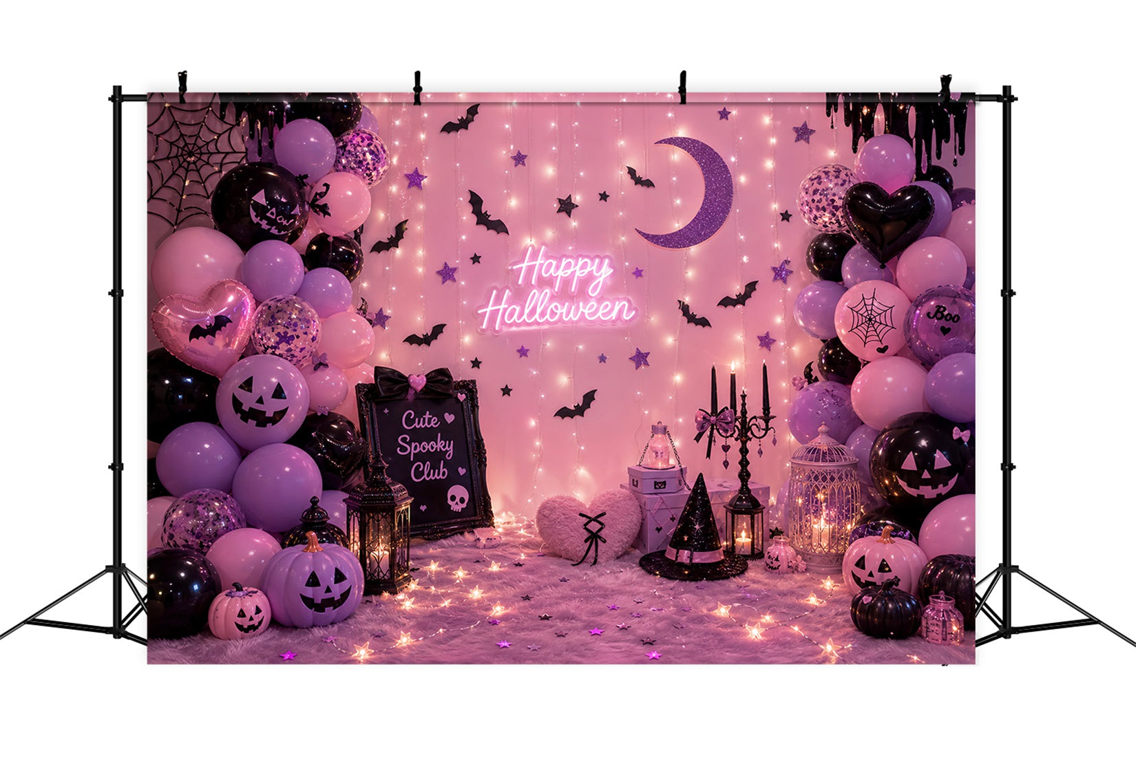 Halloween Backdrop Photos Pink Cute Spooky Club DIY Halloween Photo Backdrop UK LXX67-107