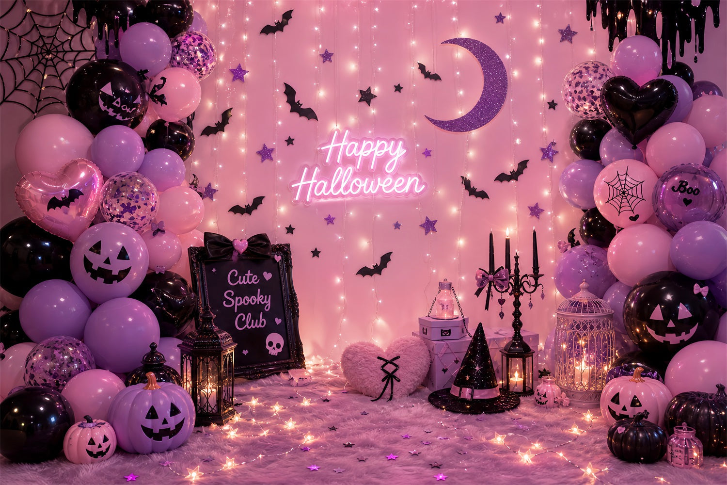 Halloween Backdrop Photos Pink Cute Spooky Club DIY Halloween Photo Backdrop UK LXX67-107