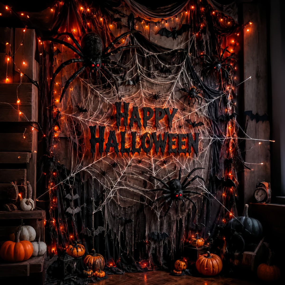 Halloween Theme Backdrop Giant Spider Web Drapes Halloween Backdrop For Photos UK LXX67-111