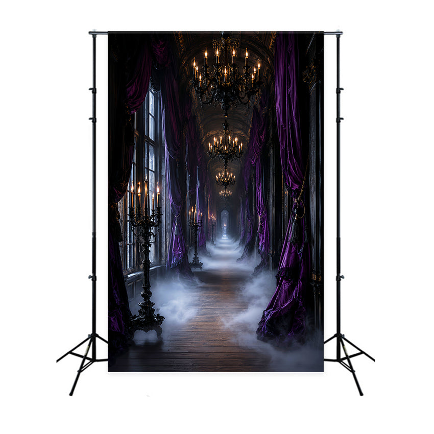 Halloween Themed Backdrops Purple Candle Gothic Hallway Halloween Backdrop Ideas UK LXX67-112