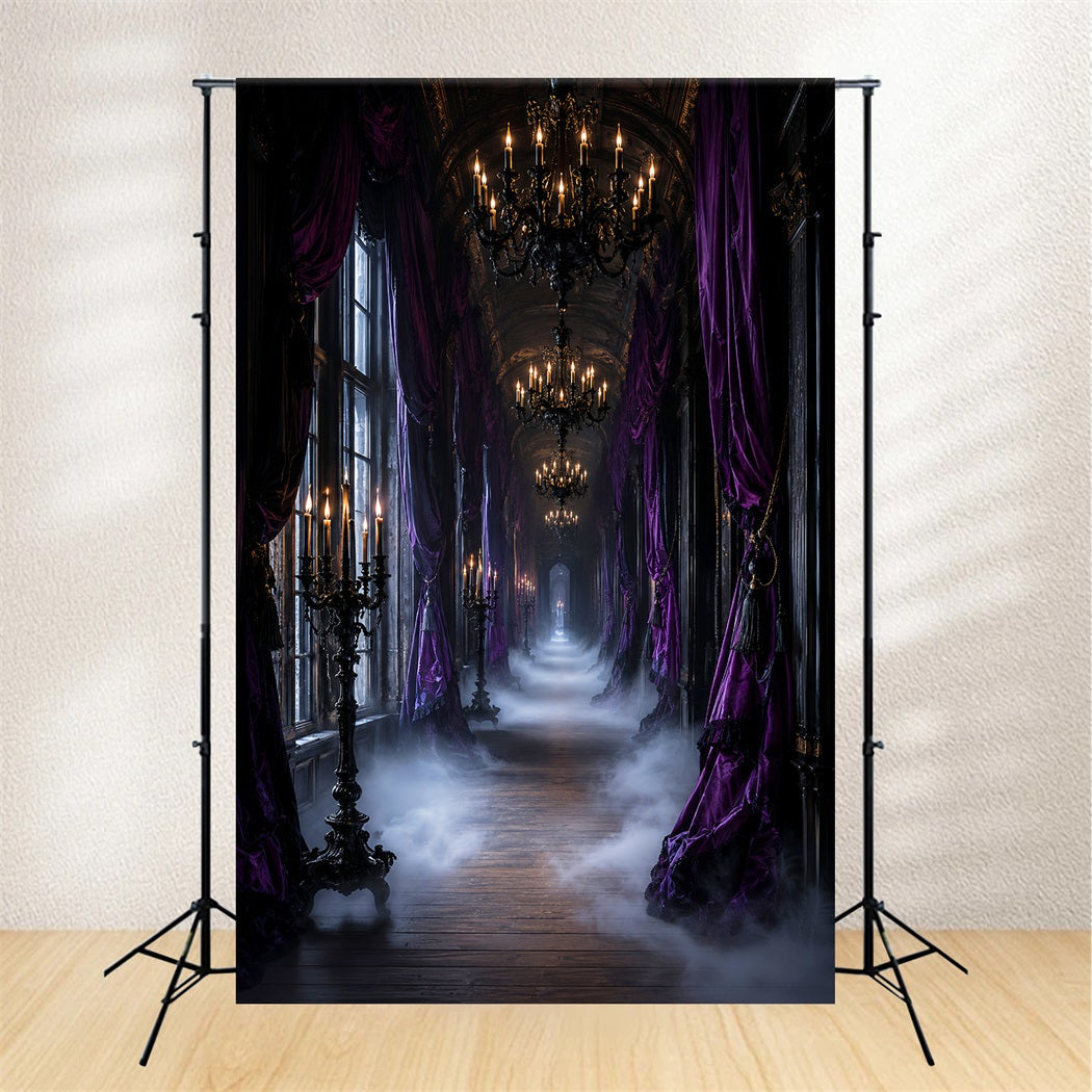 Halloween Themed Backdrops Purple Candle Gothic Hallway Halloween Backdrop Ideas UK LXX67-112