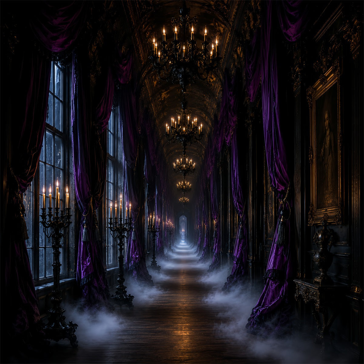 Halloween Themed Backdrops Purple Candle Gothic Hallway Halloween Backdrop Ideas UK LXX67-112