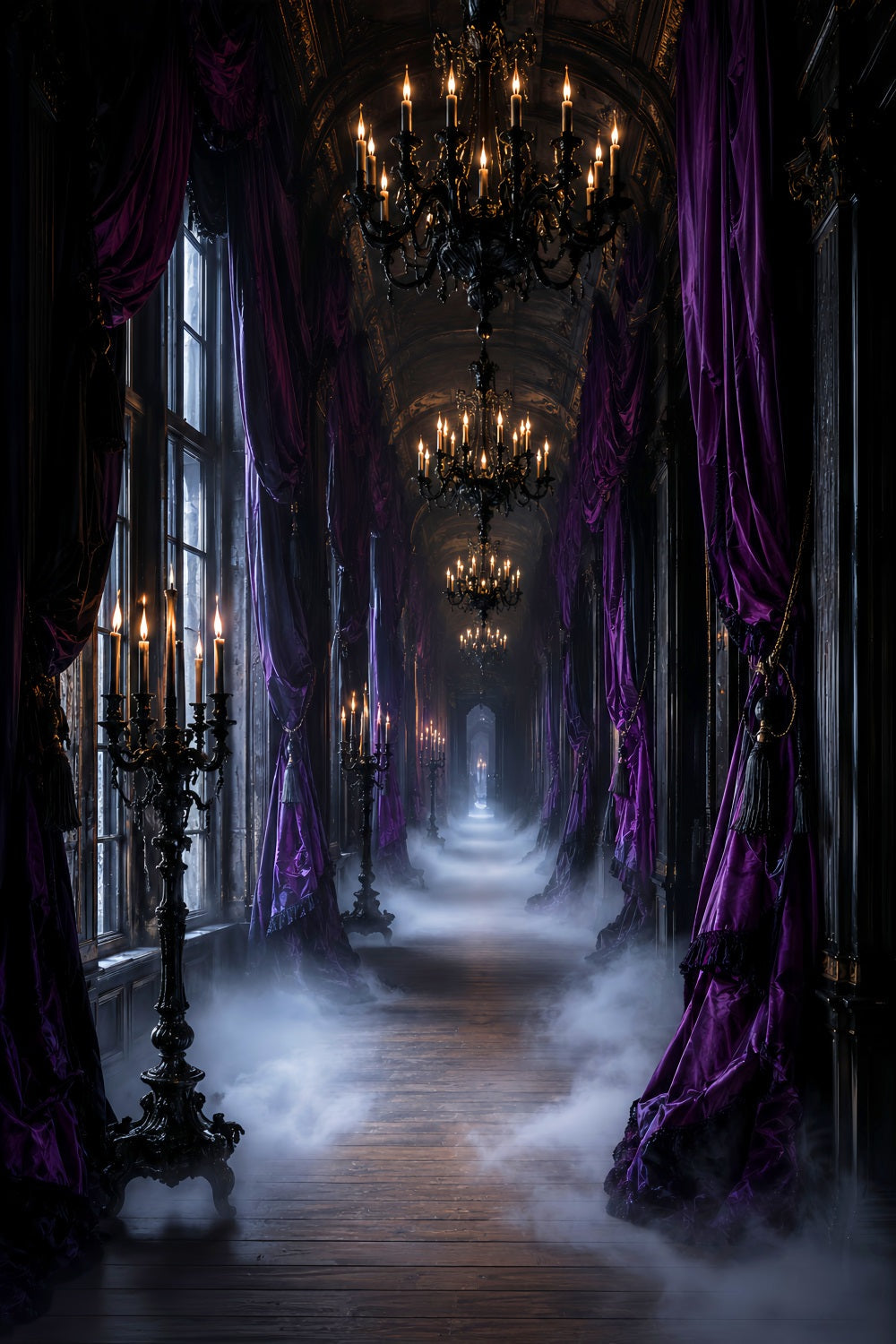Halloween Themed Backdrops Purple Candle Gothic Hallway Halloween Backdrop Ideas UK LXX67-112