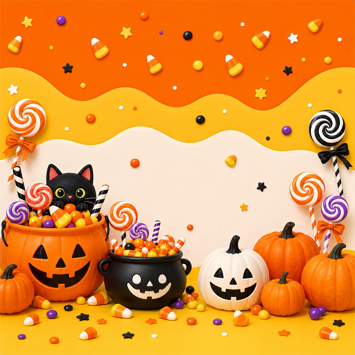 Cute Halloween Backdrops Candy Pumpkin Cat Party Halloween Backdrops Scene Setters UK LXX67-113
