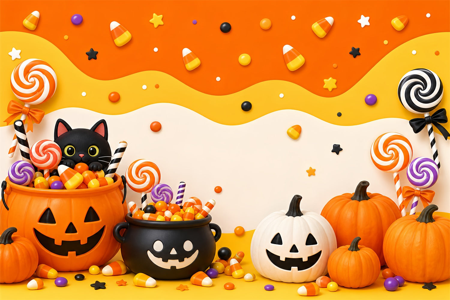 Cute Halloween Backdrops Candy Pumpkin Cat Party Halloween Backdrops Scene Setters UK LXX67-113