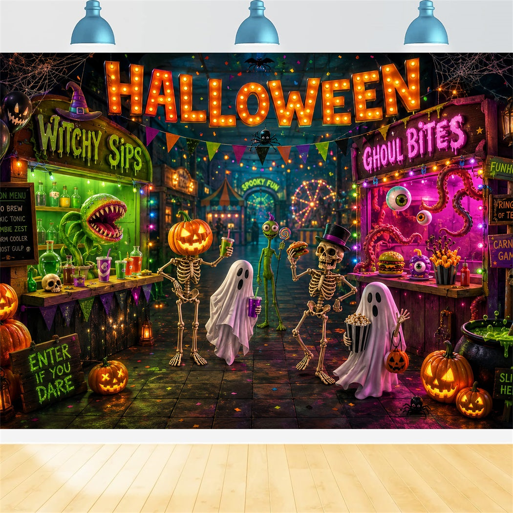 Halloween Party Backdrops Neon Monster Carnival Street Halloween Photo Booth Backdrop UK LXX67-114
