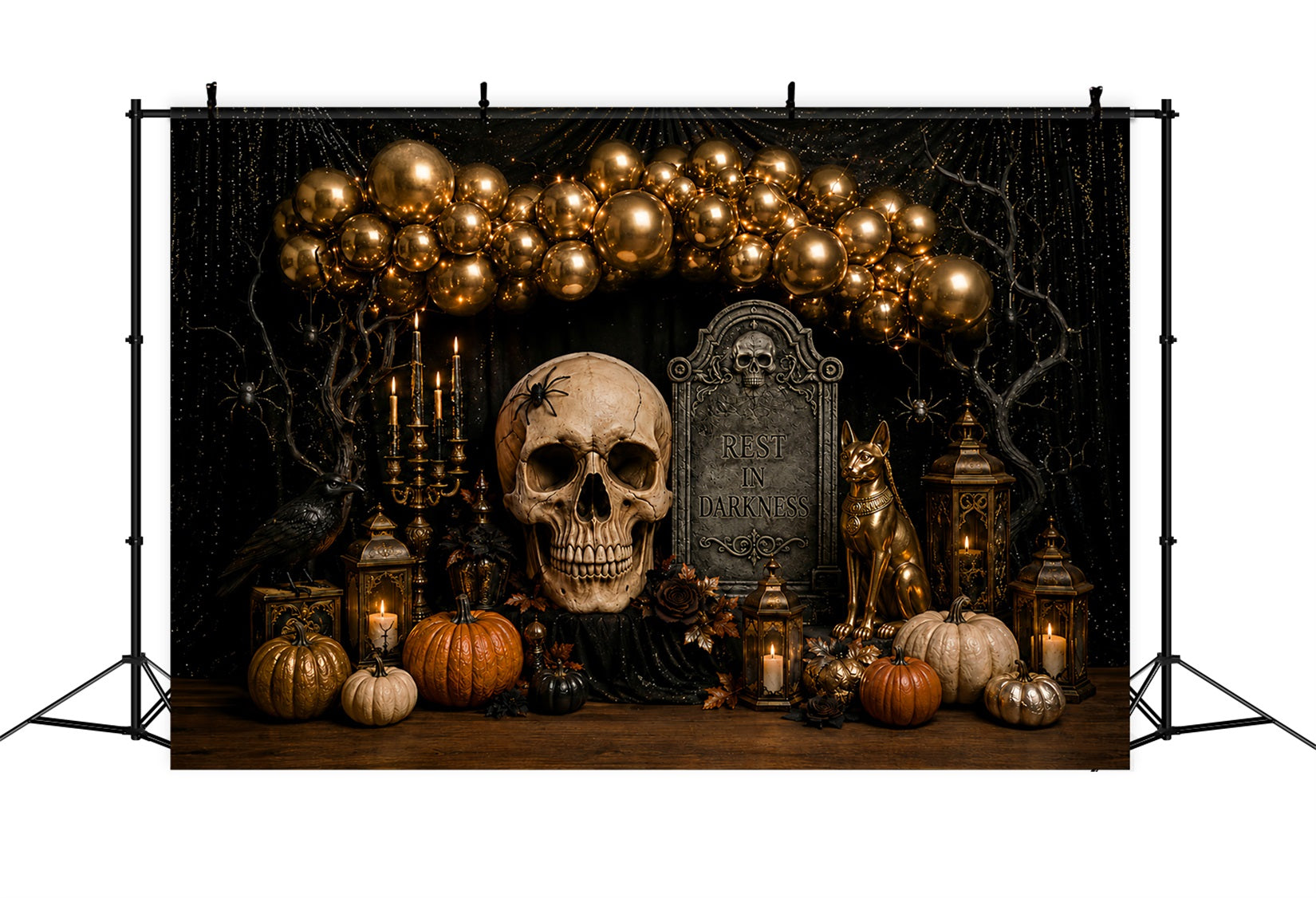 Halloween Backdrop Photo Gold Skull Balloon Party Halloween Party Backdrop UK LXX67-117