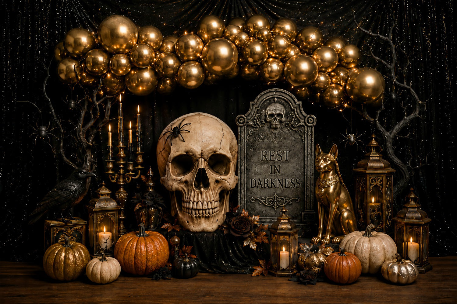 Halloween Backdrop Photo Gold Skull Balloon Party Halloween Party Backdrop UK LXX67-117