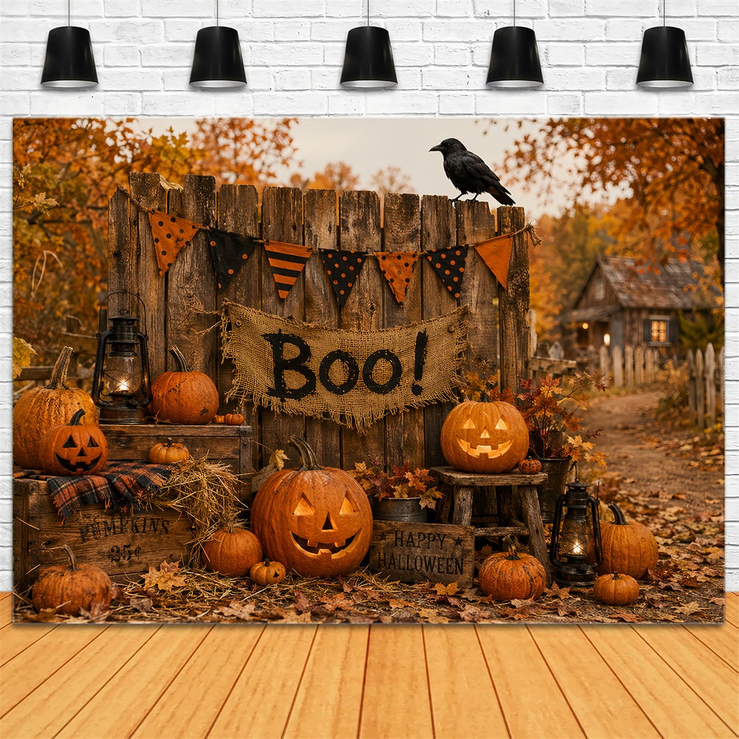 Halloween Backdrop For Photo Booth Rustic Boo Pumpkin Fence Cute Halloween Backdrop UK LXX67-118