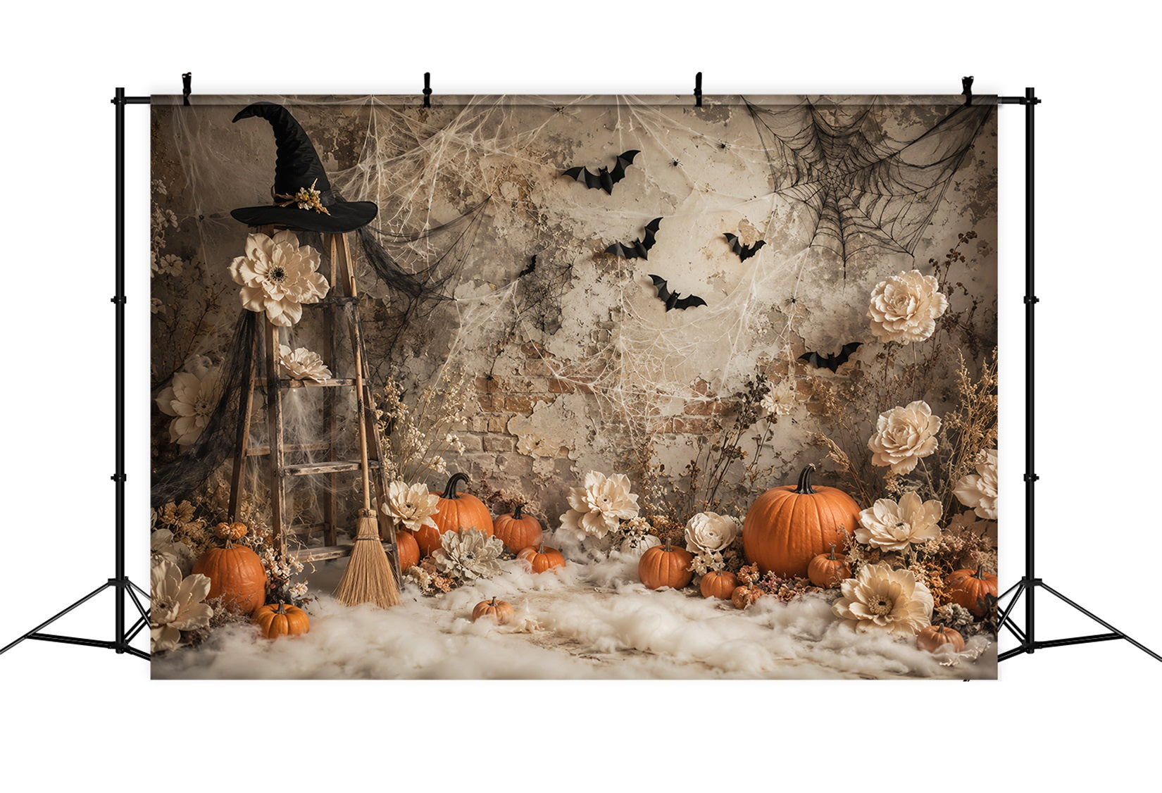 Halloween Pumpkin Backdrop Boho Witch Floral Pumpkins Halloween Photo Backdrop Ideas UK LXX67-119