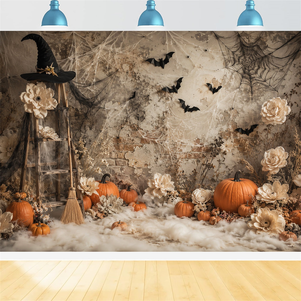 Halloween Pumpkin Backdrop Boho Witch Floral Pumpkins Halloween Photo Backdrop Ideas UK LXX67-119