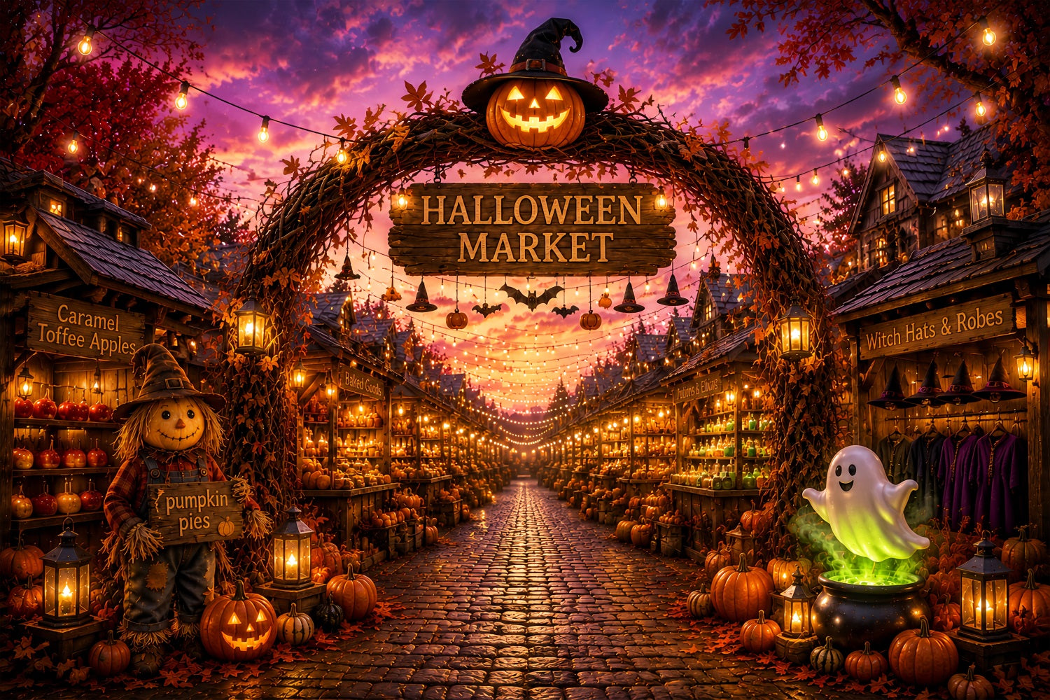 Halloween Pumpkin Backdrop Festive Pumpkin Market Street Halloween Photo Backdrop Ideas UK LXX67-12