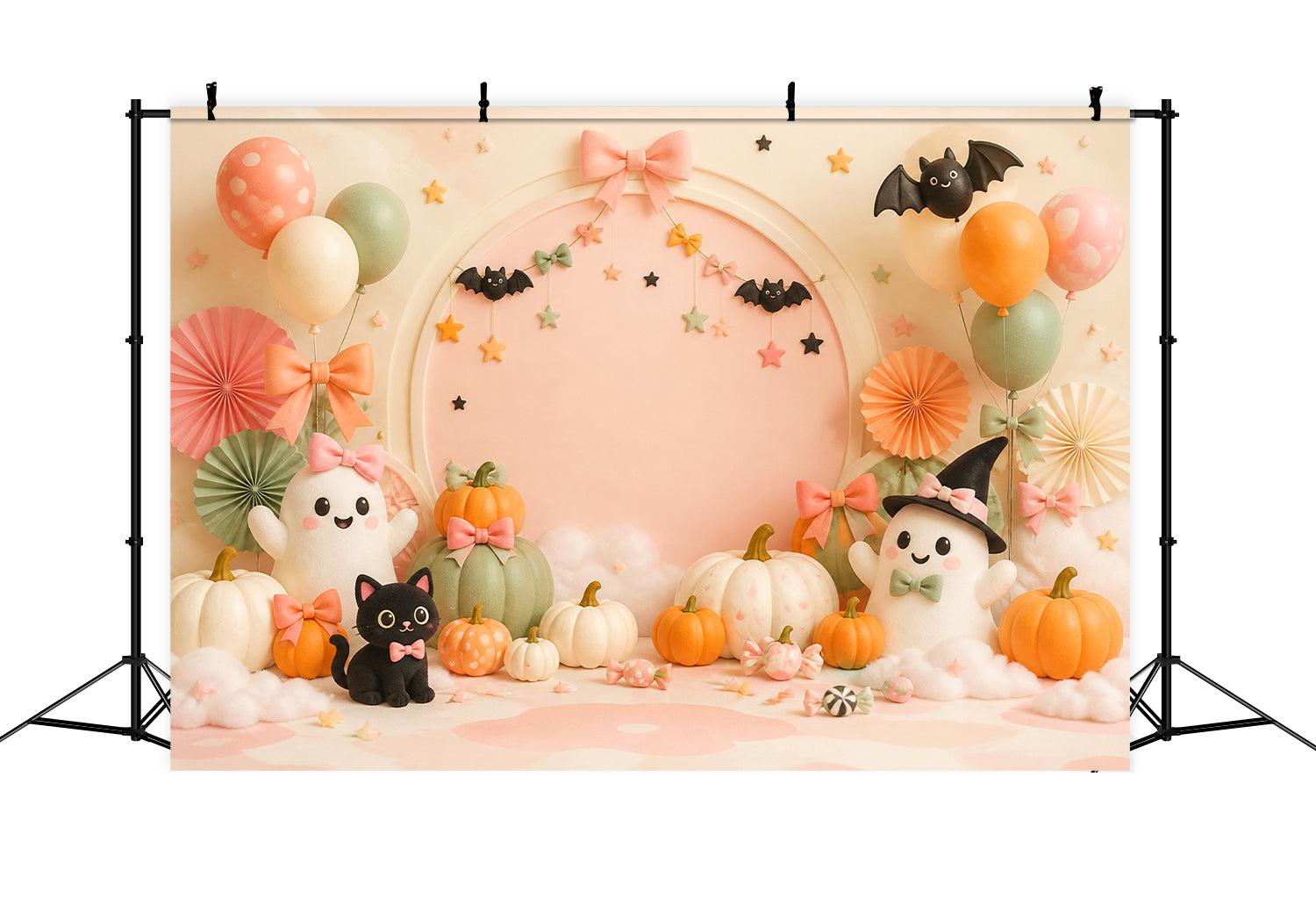 Cute Halloween Photo Backdrop Pastel Ghost Cat Pumpkins Backdrop Halloween UK LXX67-123