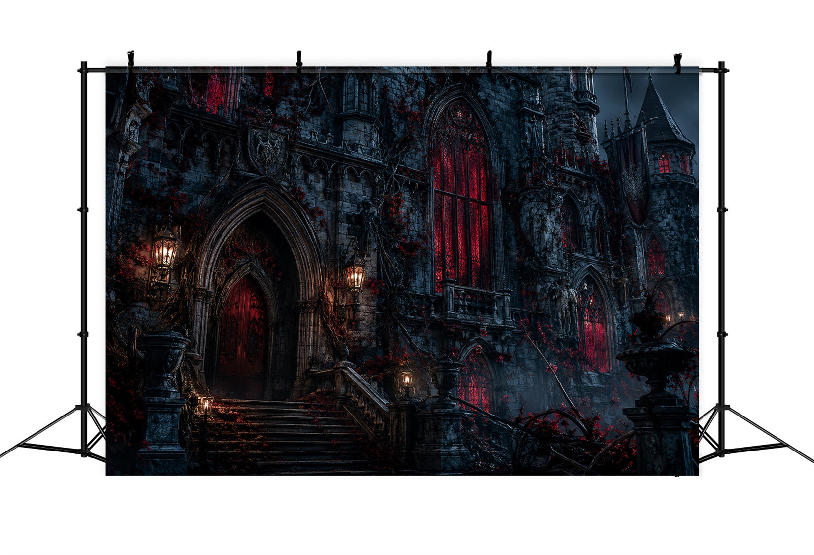Halloween Castle Backdrop Dark House Red Windows Large Halloween Backdrop UK LXX67-126