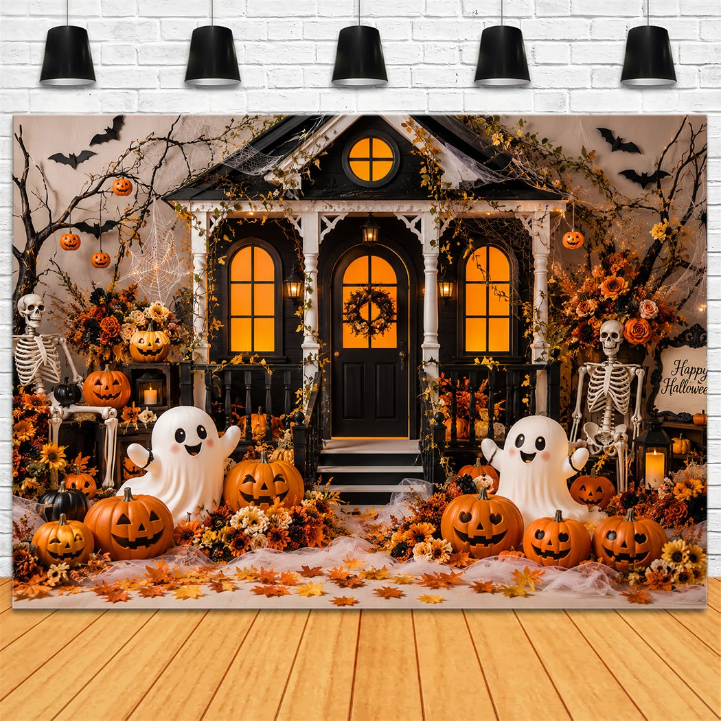 Fall Halloween Backdrop Cute Ghost Pumpkin Porch Scary Halloween Backdrops UK LXX67-127