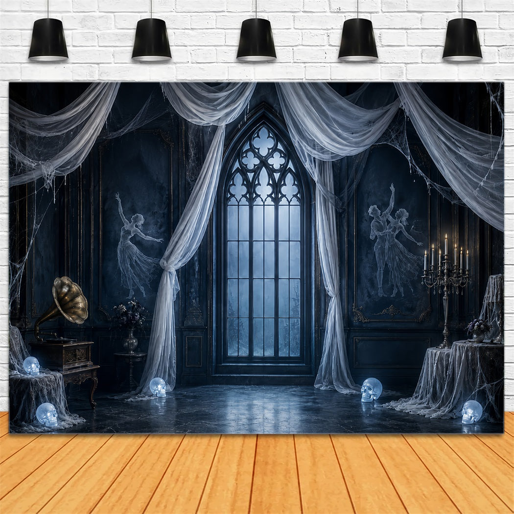 Halloween Ghost Backdrop Ghostly Gothic Window Drapes Scary Halloween Backdrop UK LXX67-128