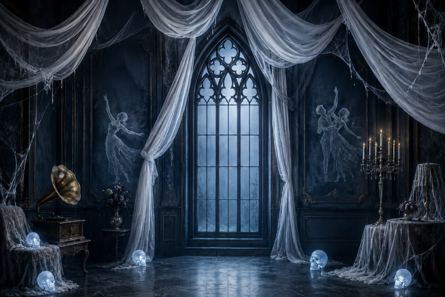 Halloween Ghost Backdrop Ghostly Gothic Window Drapes Scary Halloween Backdrop UK LXX67-128