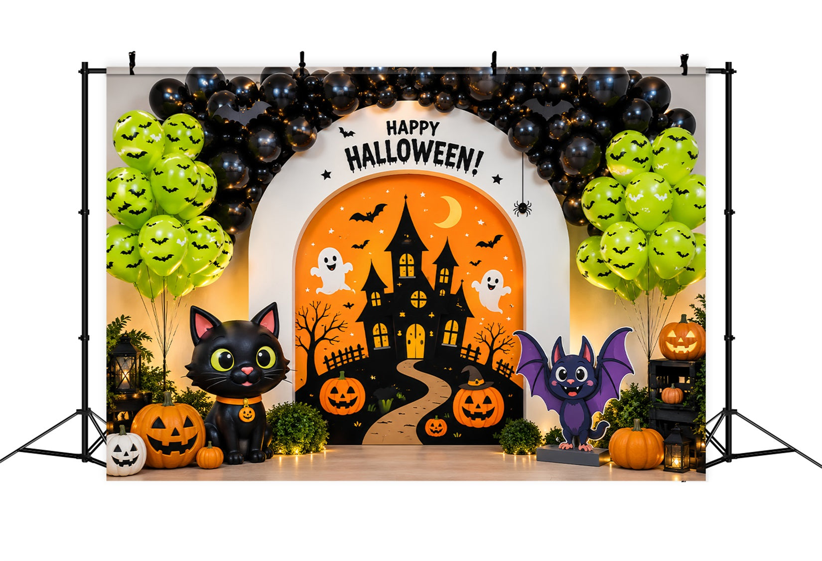 Backdrop Halloween Photo Booth Cute Cat Balloon Party Halloween Party Photo Backdrop UK LXX67-130
