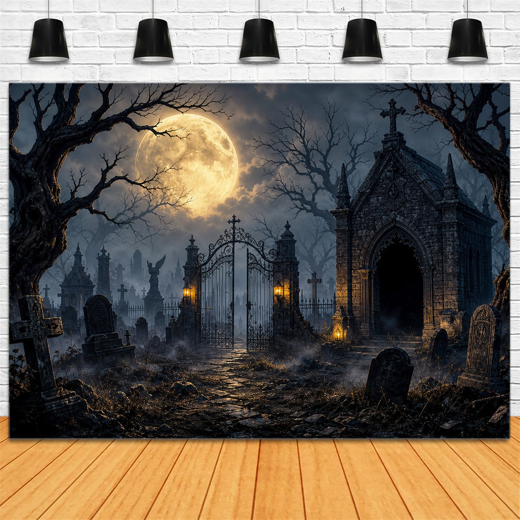 Halloween Graveyard Backdrops Moonlit Gothic Cemetery Gate Photo Booth Halloween Backdrop UK LXX67-132