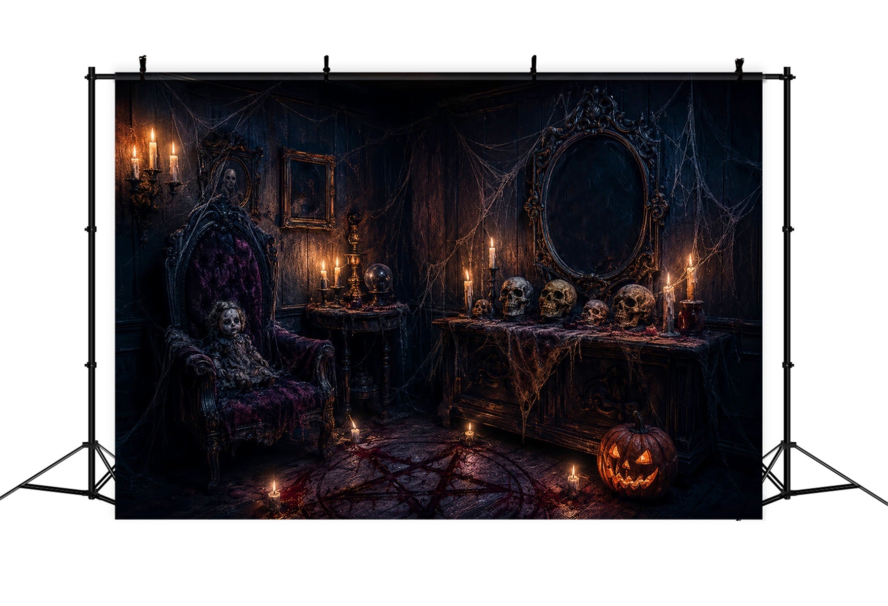 Halloween Spooky Backdrop Gothic Doll Skull Chamber Spooky Halloween Backdrops UK LXX67-133