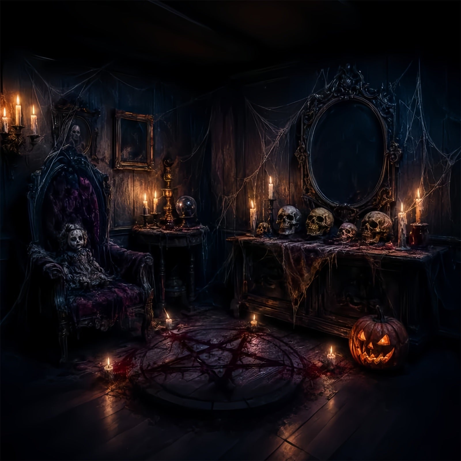 Halloween Spooky Backdrop Gothic Doll Skull Chamber Spooky Halloween Backdrops UK LXX67-133