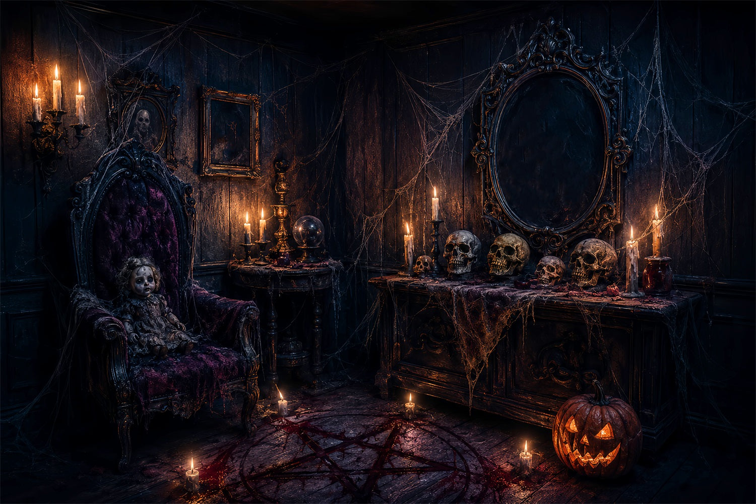 Halloween Spooky Backdrop Gothic Doll Skull Chamber Spooky Halloween Backdrops UK LXX67-133