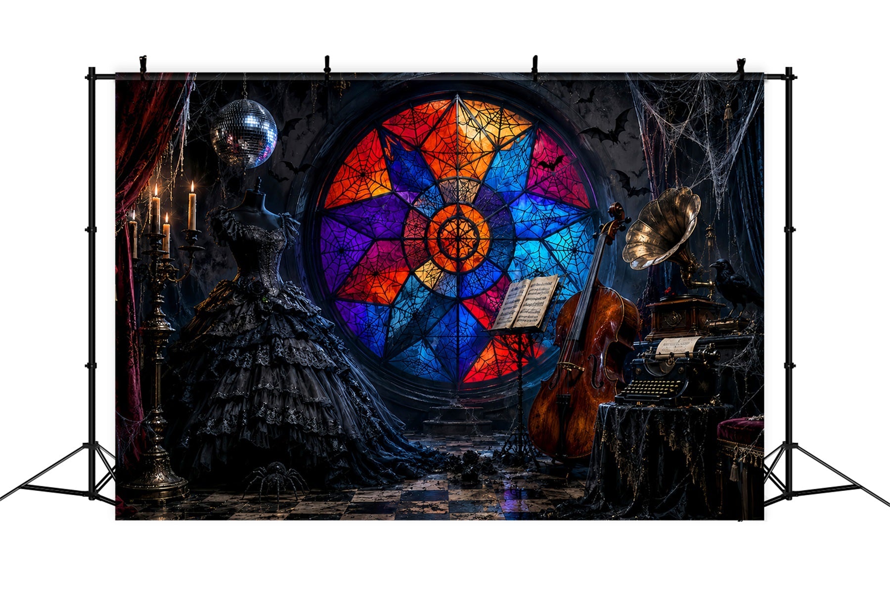 Scary Halloween Backdrop Ideas Gothic Stained Glass Music Halloween Photoshoot Backdrop UK LXX67-137