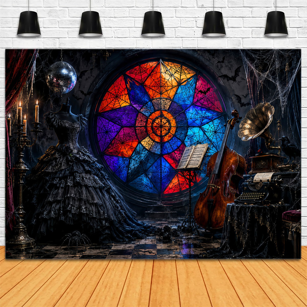 Scary Halloween Backdrop Ideas Gothic Stained Glass Music Halloween Photoshoot Backdrop UK LXX67-137