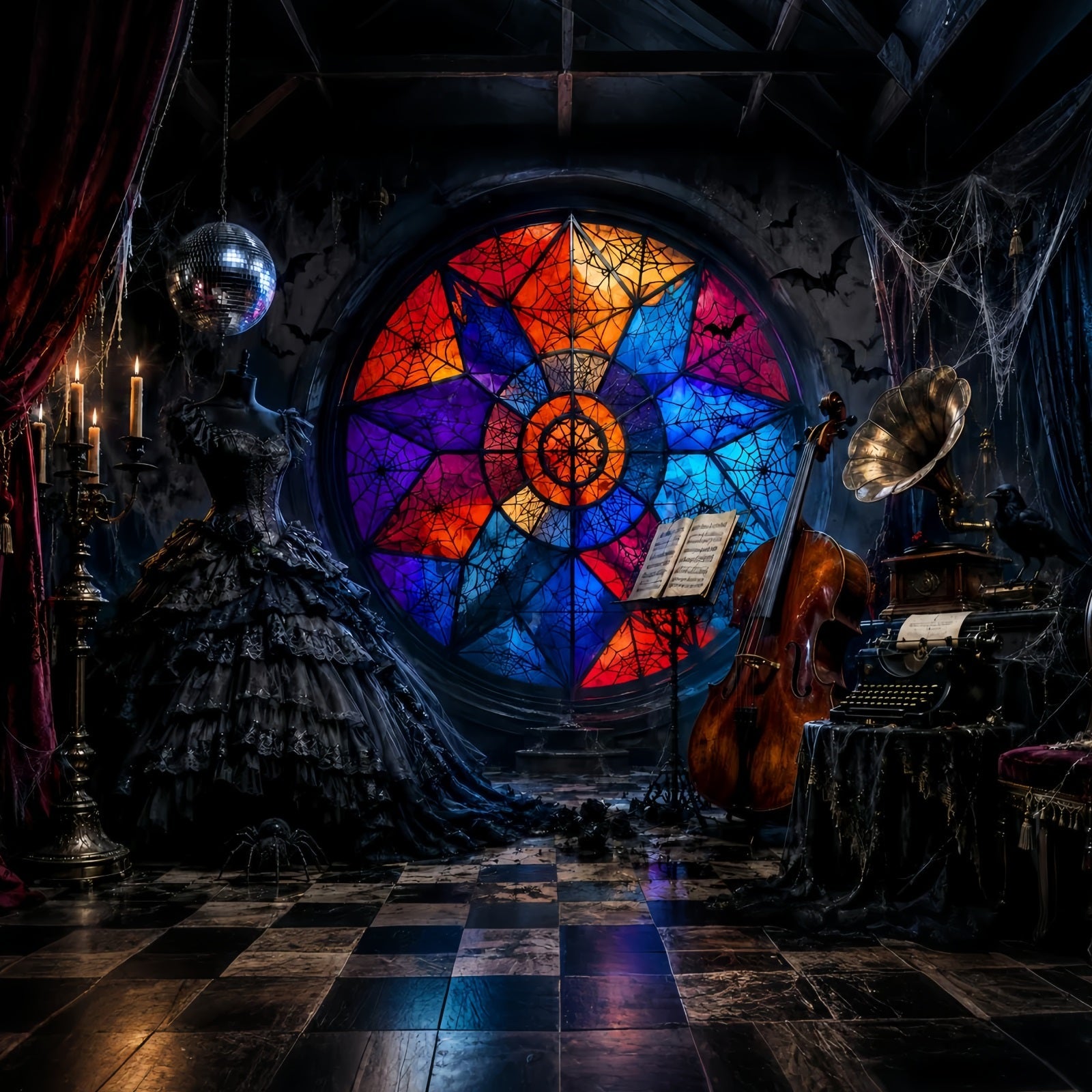 Scary Halloween Backdrop Ideas Gothic Stained Glass Music Halloween Photoshoot Backdrop UK LXX67-137