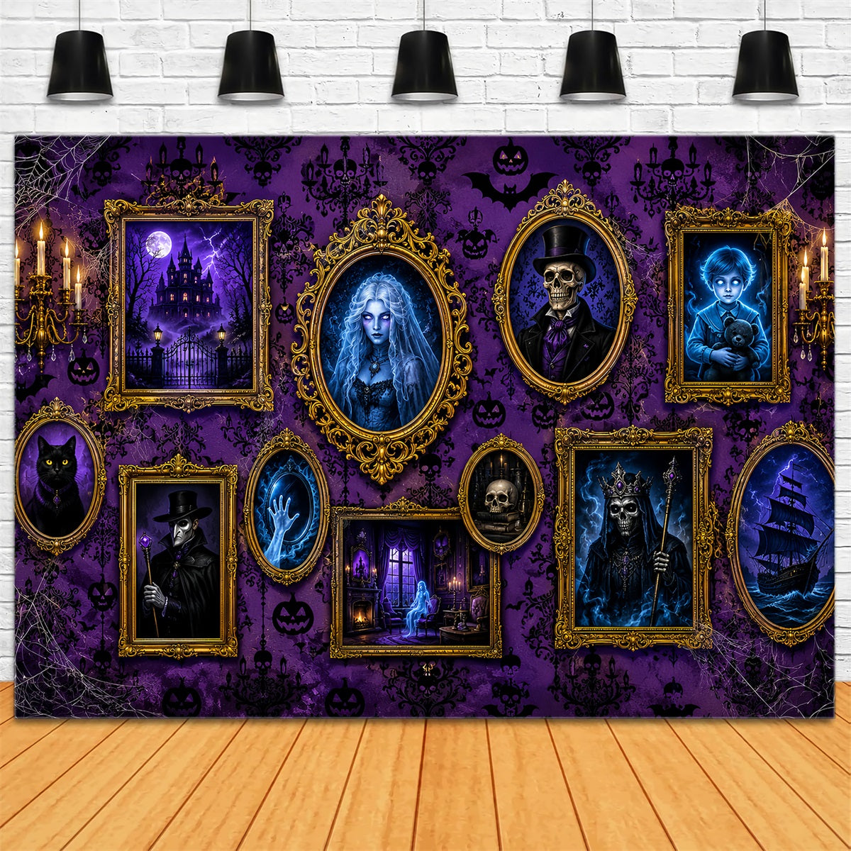 Fabric Halloween Backdrop Purple Haunted Portrait Gallery Halloween Backdrop For Pictures UK LXX67-138
