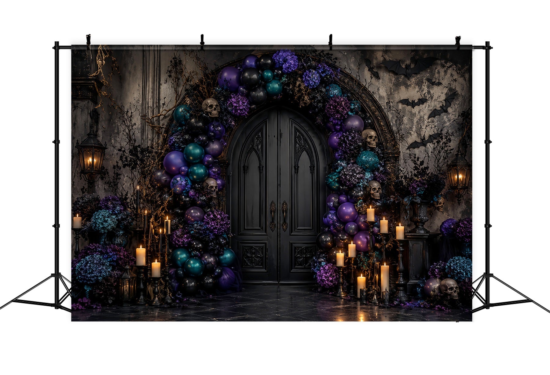 Halloween Balloon Backdrop Skull Door Floral Arch Halloween Themed Backdrop UK LXX67-139