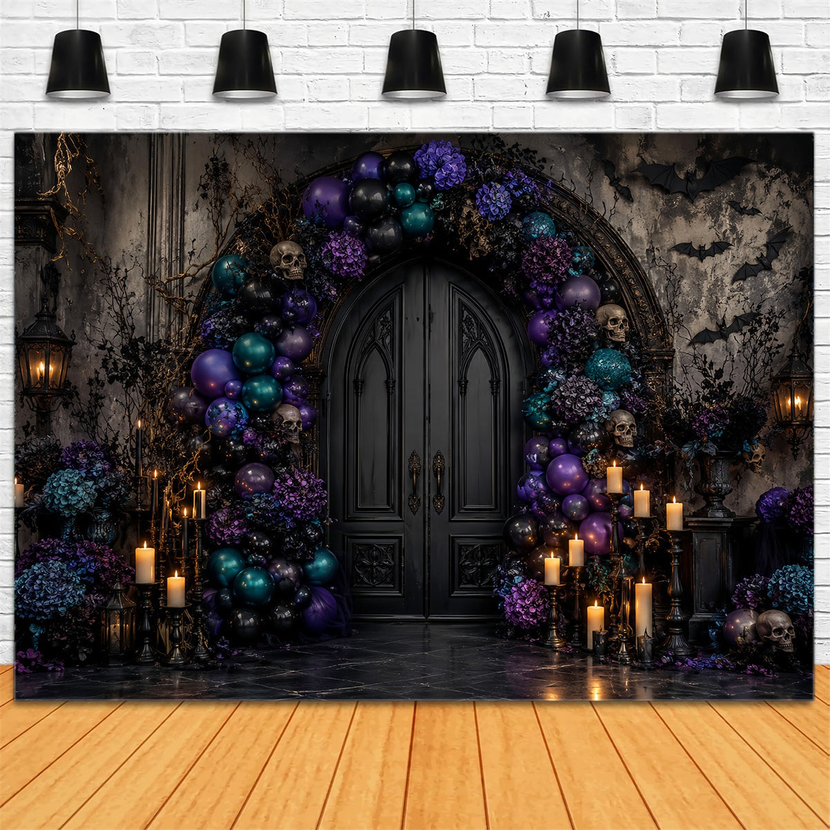 Halloween Balloon Backdrop Skull Door Floral Arch Halloween Themed Backdrop UK LXX67-139